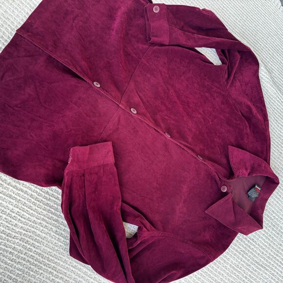 R&K Originals Burgundy Faux Suede Button Up Shirt Jacket L Soft Preppy Chic - Picture 4 of 8